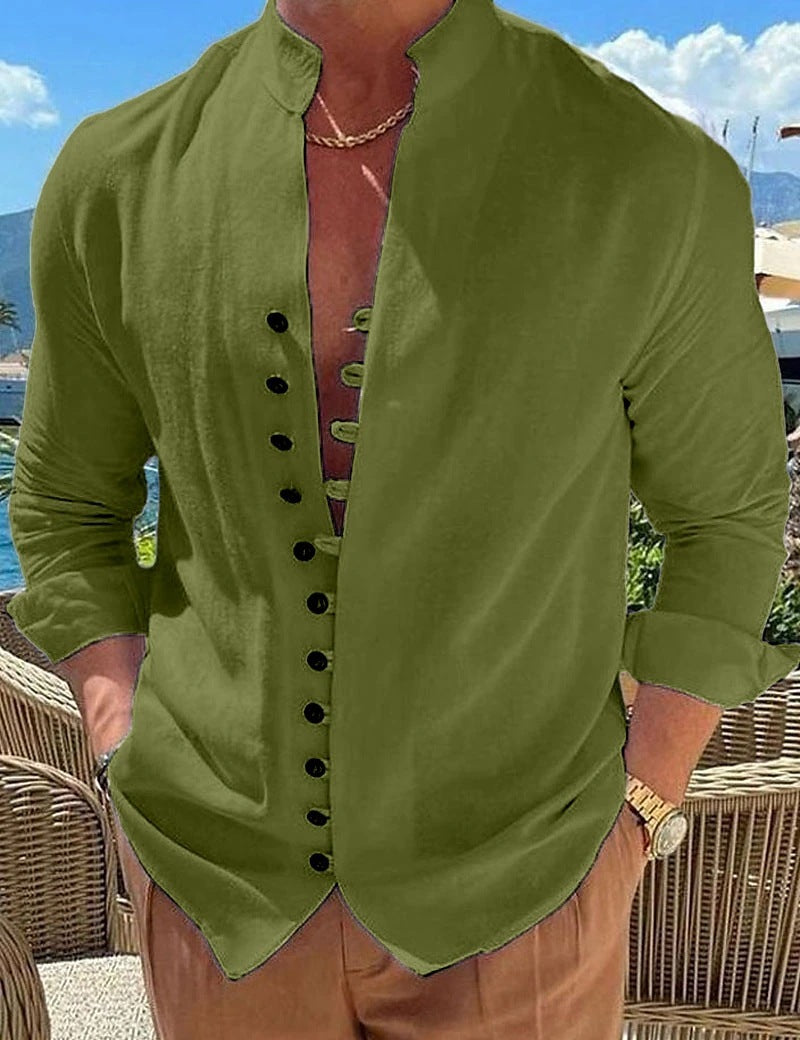 Galuxia Retro Button Design Long-sleeved Shirt Men's Casual Loose Top Mens Clothing
