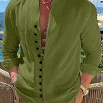 Galuxia Retro Button Design Long-sleeved Shirt Men's Casual Loose Top Mens Clothing