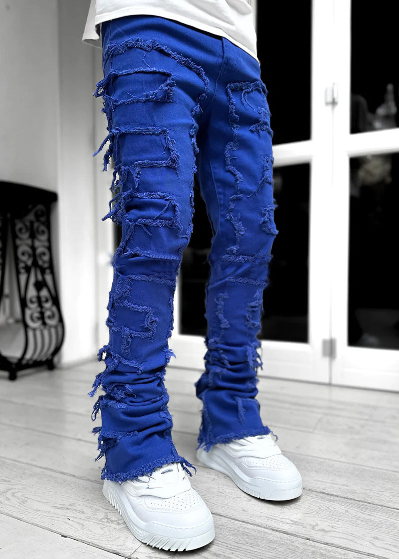 Galuxia Men Trousers Individual Patched Pants Long Tight Fit Stacked Jeans For Mens Clothing
