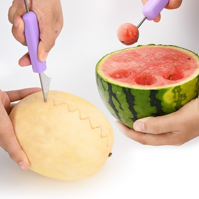 Galuxia 3-in-1 Fruit Digger Fruit Carving Knife Set Cutter Fruit Platter Separator Kitchen Gadgets Watermelon Ice Cream Baller Scoop