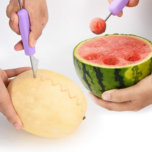 Galuxia 3-in-1 Fruit Digger Fruit Carving Knife Set Cutter Fruit Platter Separator Kitchen Gadgets Watermelon Ice Cream Baller Scoop