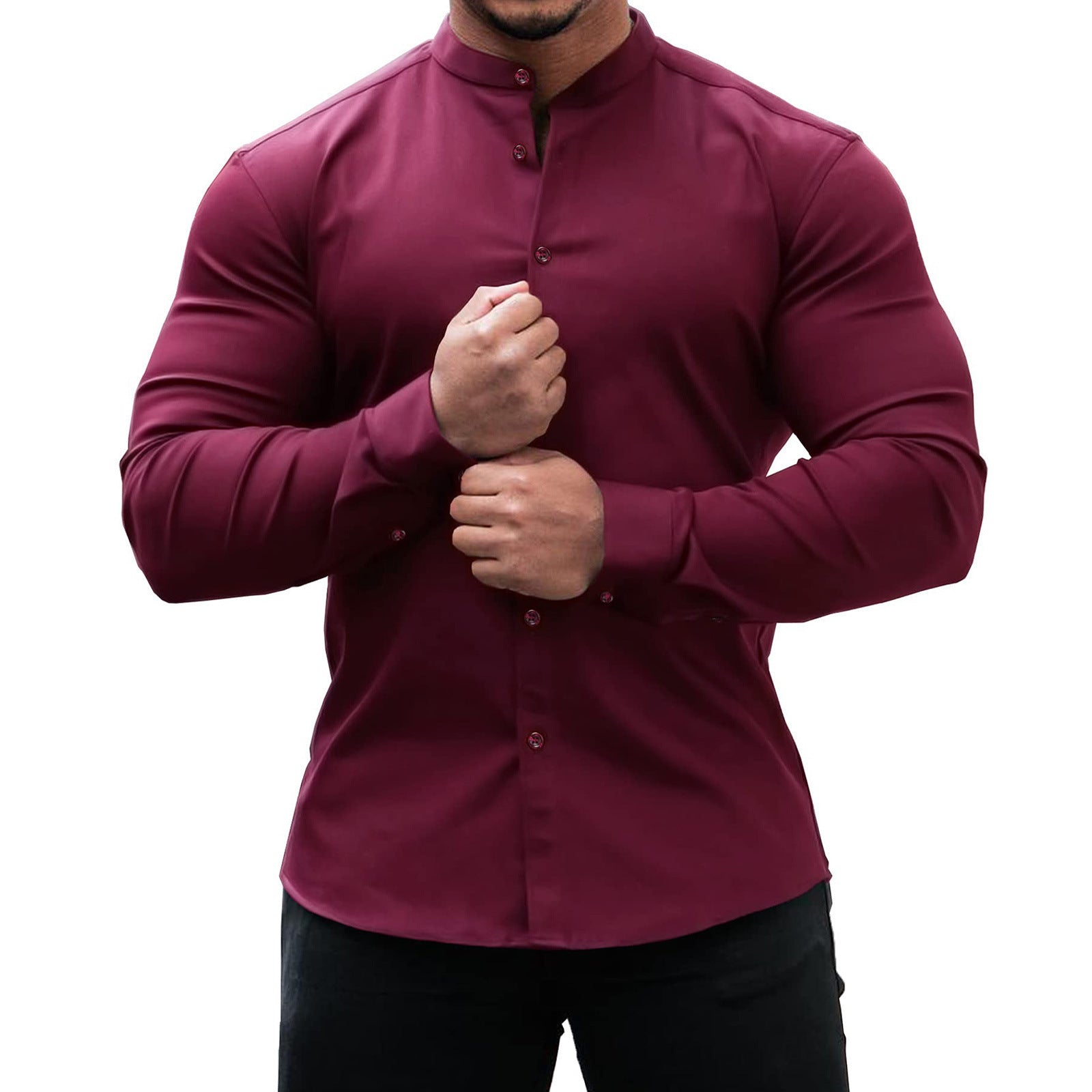 Galuxia Long Sleeve Shirt Men Casual Button Down Slim Tops Solid Color Casual Mens Clothing