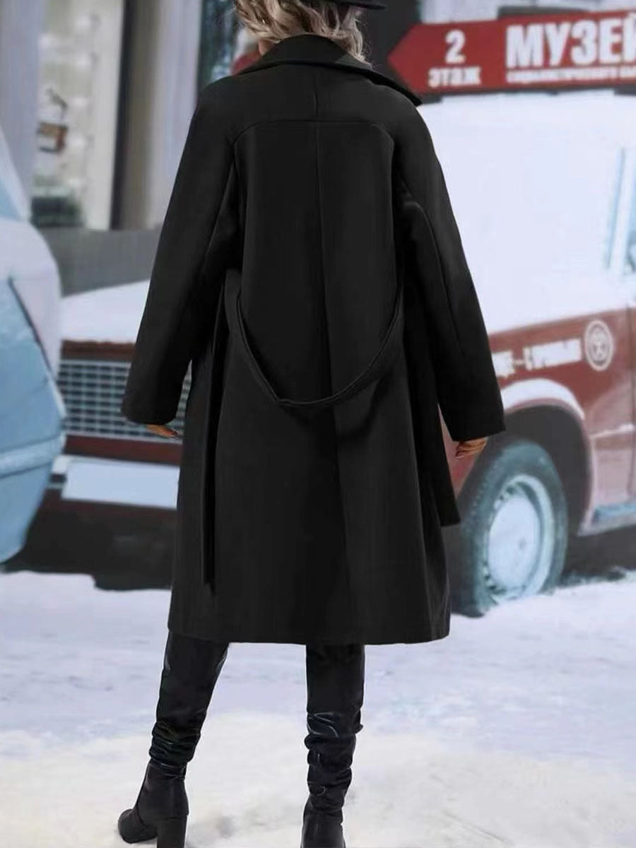 Galuxia Lapel Double-Breasted Trench Coat with Belt – Women’s Winter Long Jacket