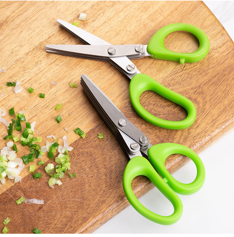 Galuxia Multifunctional Multi-layer Green Onion Scissors Stainless Steel Onion Cutting Knife Herb Seaweed Spice Scissors Kitchen Scissor Kitchen Gadgets