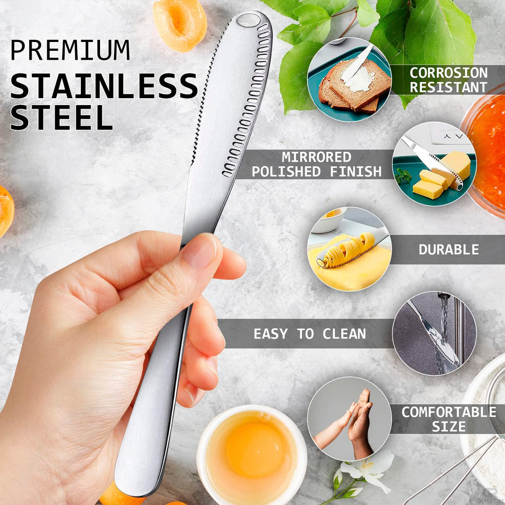 Galuxia Stainless Steel Butter Spreader Knife With Handle, 3 In 1 Curler Slicer Knife, Butter Knife Spreader And Curler With Holes And Serrated Edge Cheese Knife  Kitchen Gadgets