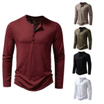 Galuxia Men's Long-sleeved T-shirt Fashion Casual Solid Color Pullover Button Top Autumn And Spring Clothing
