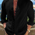 Galuxia Retro Button Design Long-sleeved Shirt Men's Casual Loose Top Mens Clothing