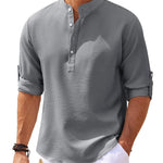 Galuxia Men's Casual Shirt  Long Sleeve Stand Collar Solid Color Shirt Mens Clothing