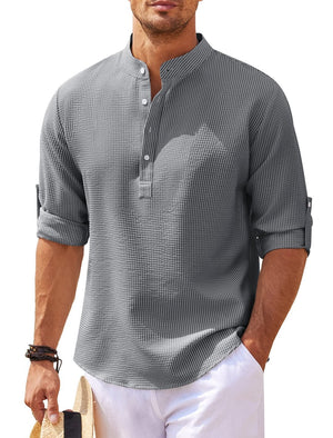 Galuxia Men's Casual Shirt  Long Sleeve Stand Collar Solid Color Shirt Mens Clothing