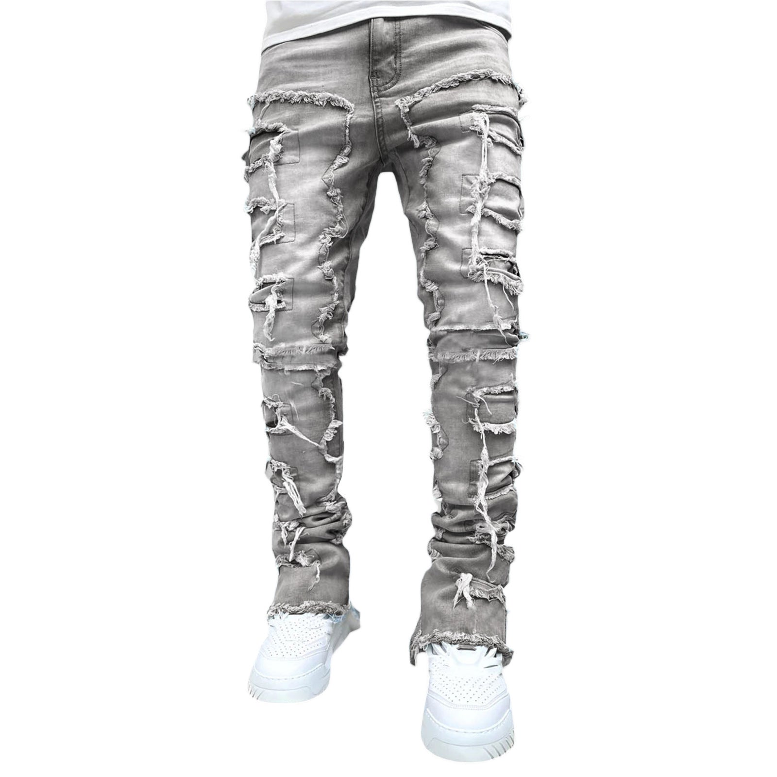 Galuxia Men Trousers Individual Patched Pants Long Tight Fit Stacked Jeans For Mens Clothing