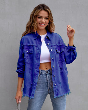 Galuxia Women’s Ripped Shirt Jacket – Casual Spring & Autumn Top