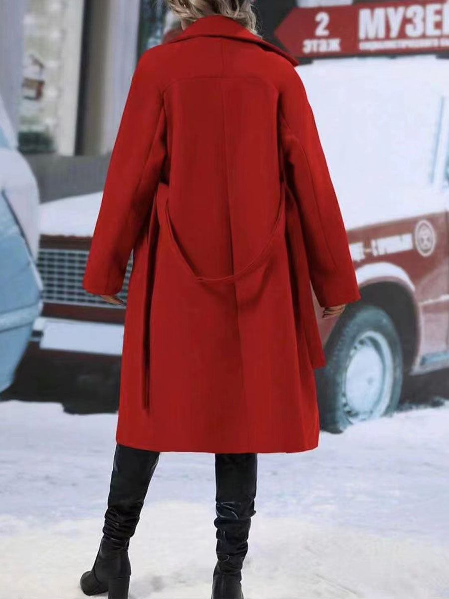 Galuxia Lapel Double-Breasted Trench Coat with Belt – Women’s Winter Long Jacket