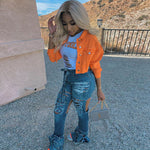 Galuxia Women’s Streetwear Denim Jacket – Casual Cropped Bodycon Jean Coat