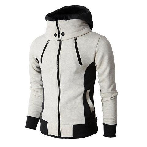 GaluxiaMen's Zip UP Hooded Jacket Fake Two Piece Sports Cardigan Casual Slim Sweatshirt Jacket