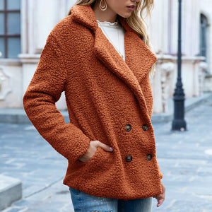 Galuxia Loose Lapel Fluffy Coat Winter Button Jacket Cardigan Outwear For Women Clothing