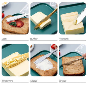 Galuxia Stainless Steel Butter Spreader Knife With Handle, 3 In 1 Curler Slicer Knife, Butter Knife Spreader And Curler With Holes And Serrated Edge Cheese Knife  Kitchen Gadgets
