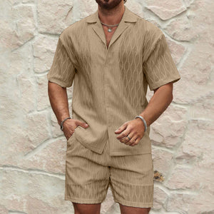Galuxia Men Tracksuits Summer Fashion Solid Loose Casual Two Pieces Lapel Button Shirt Shorts Beach Holiday All-match Outfits Male