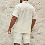 Galuxia Men Tracksuits Summer Fashion Solid Loose Casual Two Pieces Lapel Button Shirt Shorts Beach Holiday All-match Outfits Male