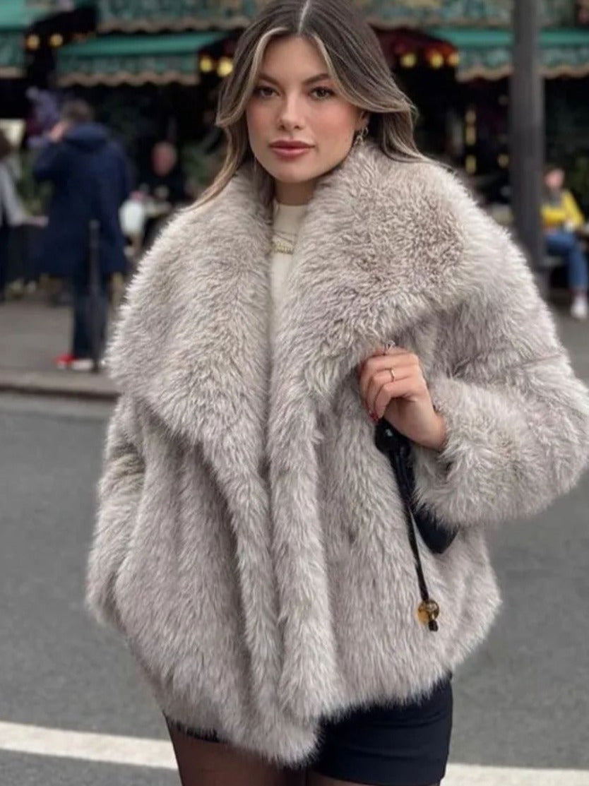 Galuxia Winter Plush Coat – Fashion Thicken Lapel Outerwear for Women