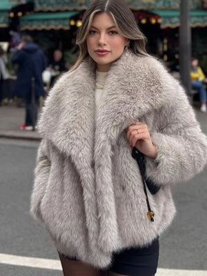 Galuxia Winter Plush Coat – Fashion Thicken Lapel Outerwear for Women