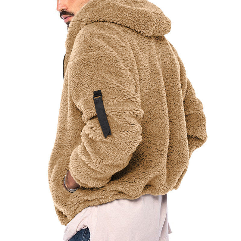 Galuxia Plush Hooded Jacket Men's Autumn And Winter Fleece Double-sided Wear Warm Coat With Zipper Loose Casual Jacket Outdoor Clothing
