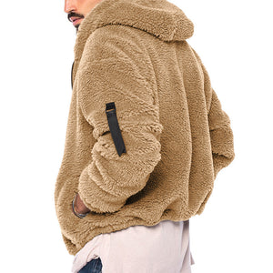 Galuxia Plush Hooded Jacket Men's Autumn And Winter Fleece Double-sided Wear Warm Coat With Zipper Loose Casual Jacket Outdoor Clothing