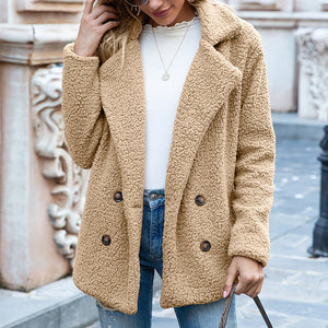 Galuxia Loose Lapel Fluffy Coat Winter Button Jacket Cardigan Outwear For Women Clothing