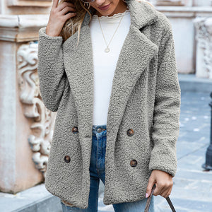 Galuxia Loose Lapel Fluffy Coat Winter Button Jacket Cardigan Outwear For Women Clothing