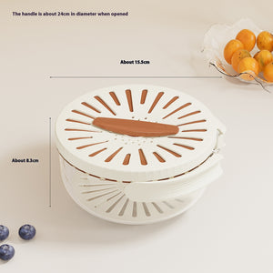 Galuxia Fruit Drain Basket With Lid Vegetable Washing Bowl Foldable Handle Cleaning Colander Plastic Refrigerator Crisper Kitchen Box Kitchen Gadgets