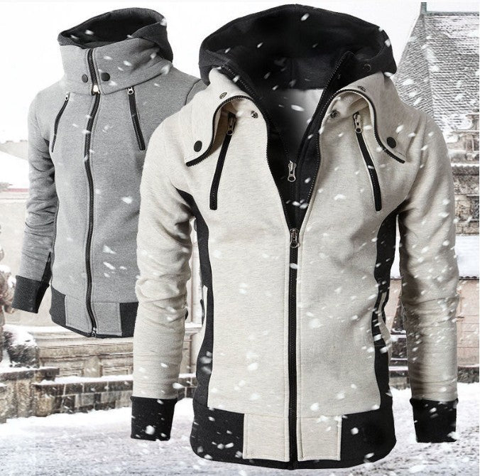 GaluxiaMen's Zip UP Hooded Jacket Fake Two Piece Sports Cardigan Casual Slim Sweatshirt Jacket