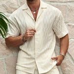 Galuxia Men Tracksuits Summer Fashion Solid Loose Casual Two Pieces Lapel Button Shirt Shorts Beach Holiday All-match Outfits Male