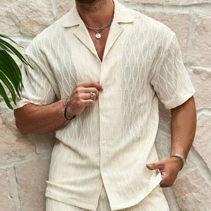 Galuxia Men Tracksuits Summer Fashion Solid Loose Casual Two Pieces Lapel Button Shirt Shorts Beach Holiday All-match Outfits Male
