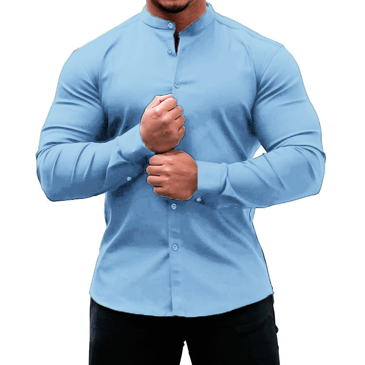 Galuxia Long Sleeve Shirt Men Casual Button Down Slim Tops Solid Color Casual Mens Clothing