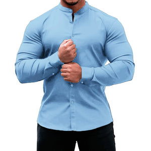 Galuxia Long Sleeve Shirt Men Casual Button Down Slim Tops Solid Color Casual Mens Clothing