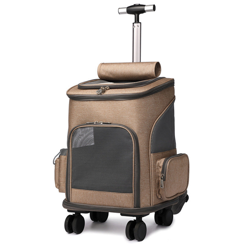 Galuxia Portable Folding Trolley Pet Backpack Traveling Cat Backpack With Universal Wheel Trolley Pet Bag