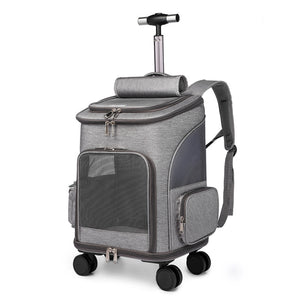Galuxia Portable Folding Trolley Pet Backpack Traveling Cat Backpack With Universal Wheel Trolley Pet Bag