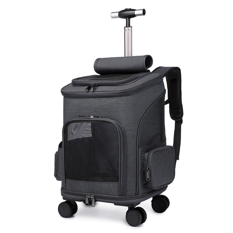 Galuxia Portable Folding Trolley Pet Backpack Traveling Cat Backpack With Universal Wheel Trolley Pet Bag
