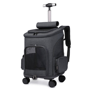 Galuxia Portable Folding Trolley Pet Backpack Traveling Cat Backpack With Universal Wheel Trolley Pet Bag