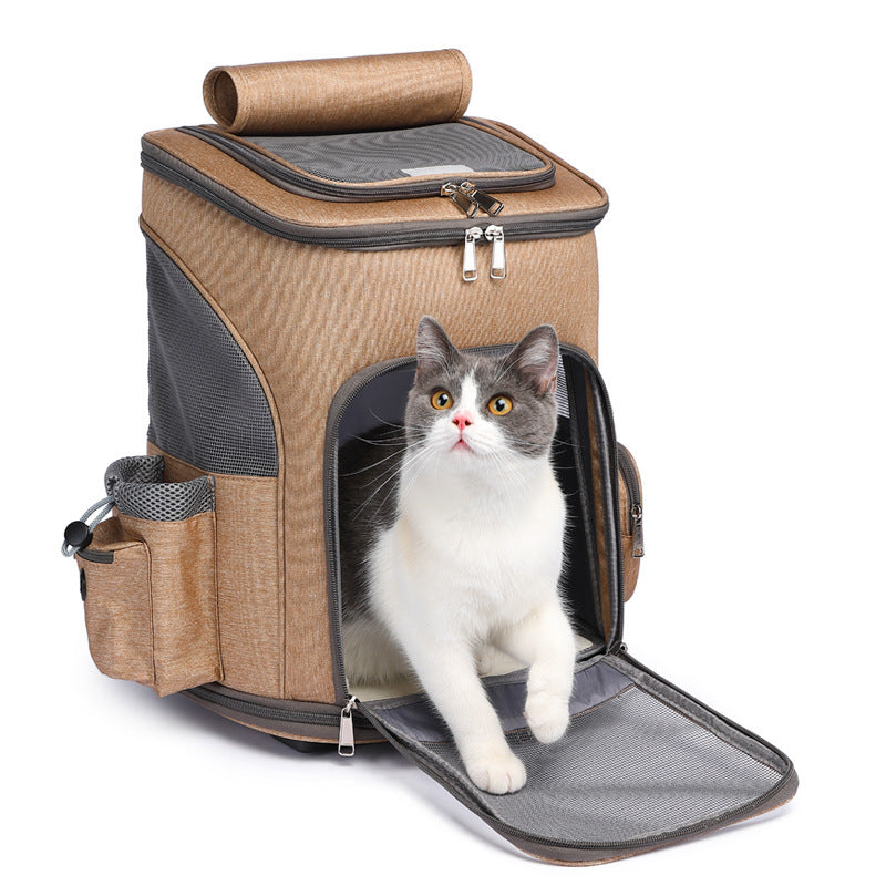 Galuxia Portable Folding Trolley Pet Backpack Traveling Cat Backpack With Universal Wheel Trolley Pet Bag
