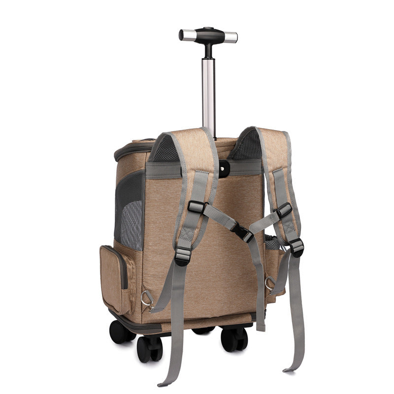 Galuxia Portable Folding Trolley Pet Backpack Traveling Cat Backpack With Universal Wheel Trolley Pet Bag