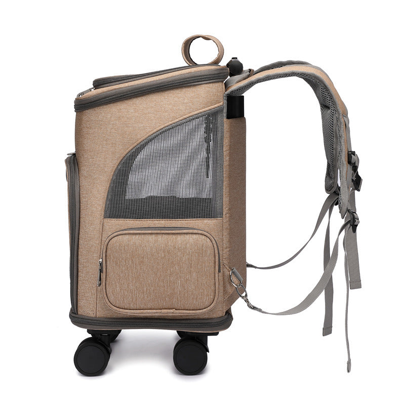 Galuxia Portable Folding Trolley Pet Backpack Traveling Cat Backpack With Universal Wheel Trolley Pet Bag