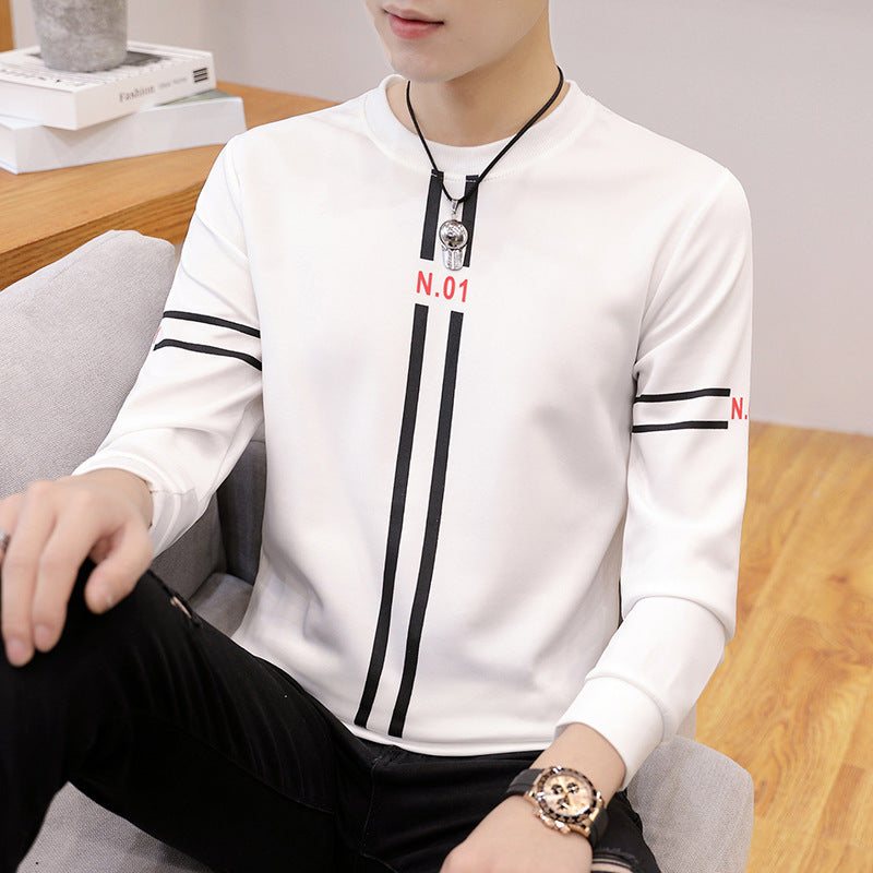 Galuxia Spring and Autumn New mens printed long-sleeved T-shirt teen round neck bottom top fashion casual mens clothing