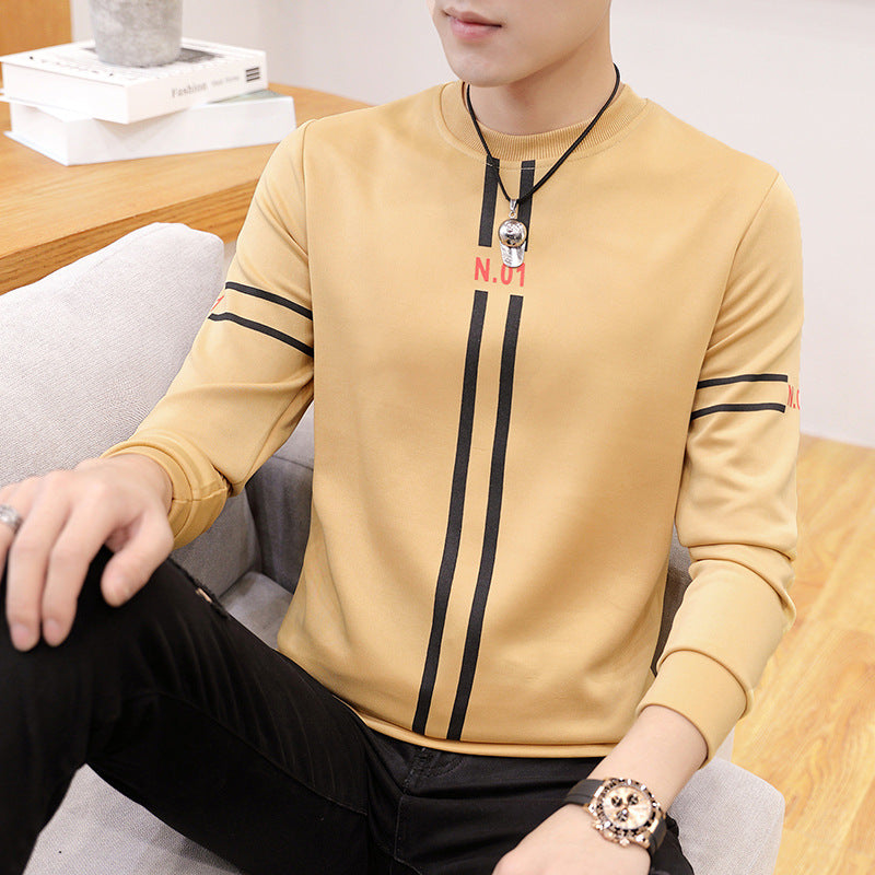 Galuxia Spring and Autumn New mens printed long-sleeved T-shirt teen round neck bottom top fashion casual mens clothing