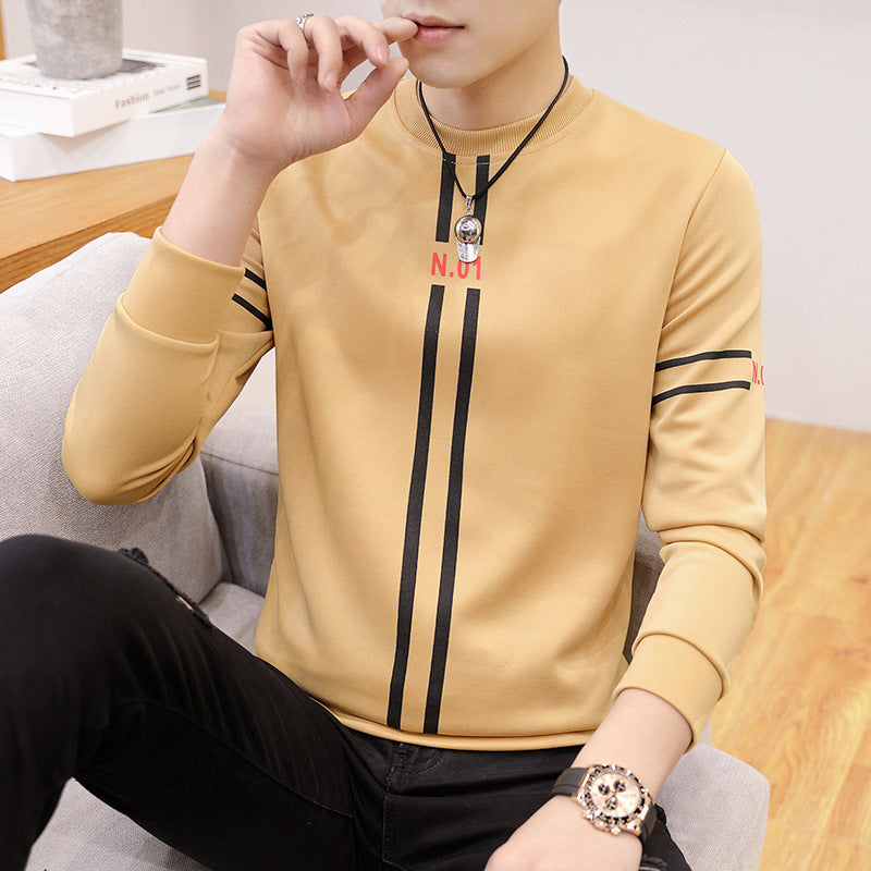 Galuxia Spring and Autumn New mens printed long-sleeved T-shirt teen round neck bottom top fashion casual mens clothing