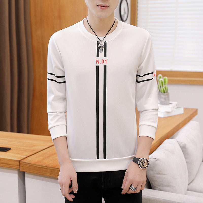 Galuxia Spring and Autumn New mens printed long-sleeved T-shirt teen round neck bottom top fashion casual mens clothing