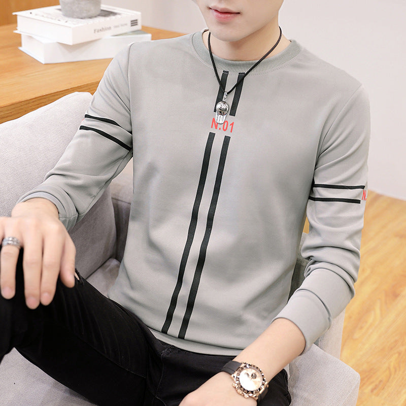 Galuxia Spring and Autumn New mens printed long-sleeved T-shirt teen round neck bottom top fashion casual mens clothing