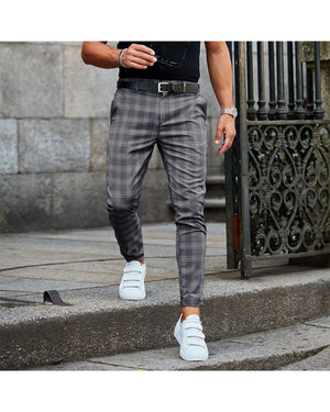 Galuxia Plaid Print Pants Men's Casual Trousers Loose And Thin