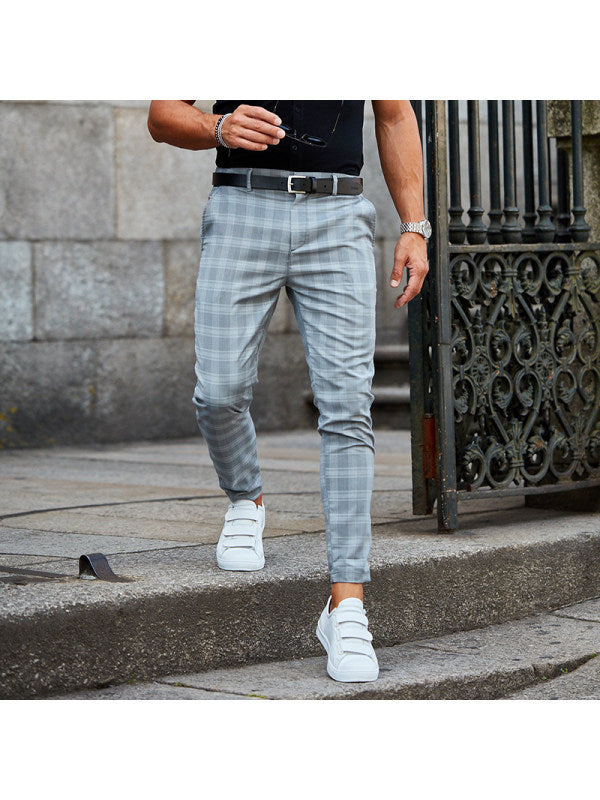 Galuxia Plaid Print Pants Men's Casual Trousers Loose And Thin