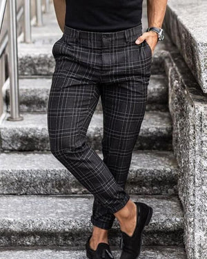 Galuxia Plaid Print Pants Men's Casual Trousers Loose And Thin