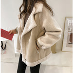 Galuxia Suede Jacket Women Short Lamb Velvet Motorcycle Jacket